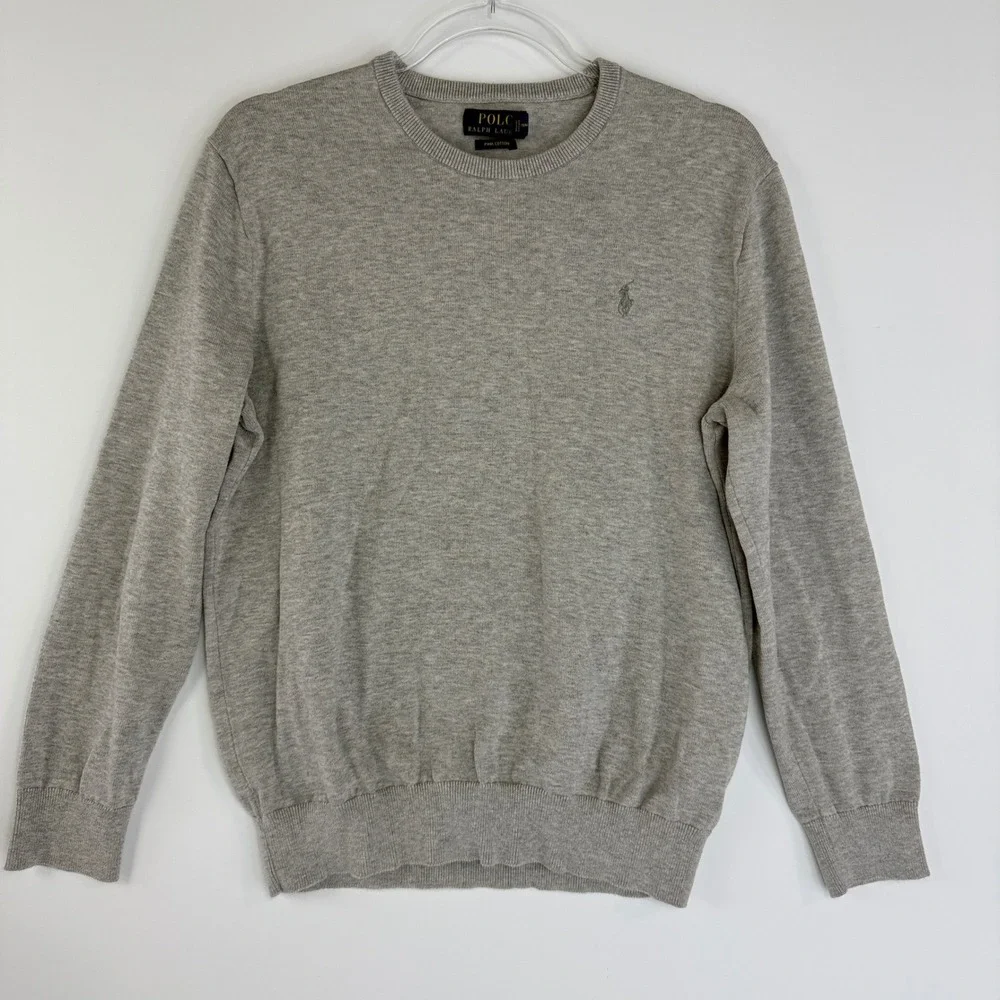 Polo Ralph Lauren Crewneck Sweater Mens Size M Gray Pima Cotton Pony Logo